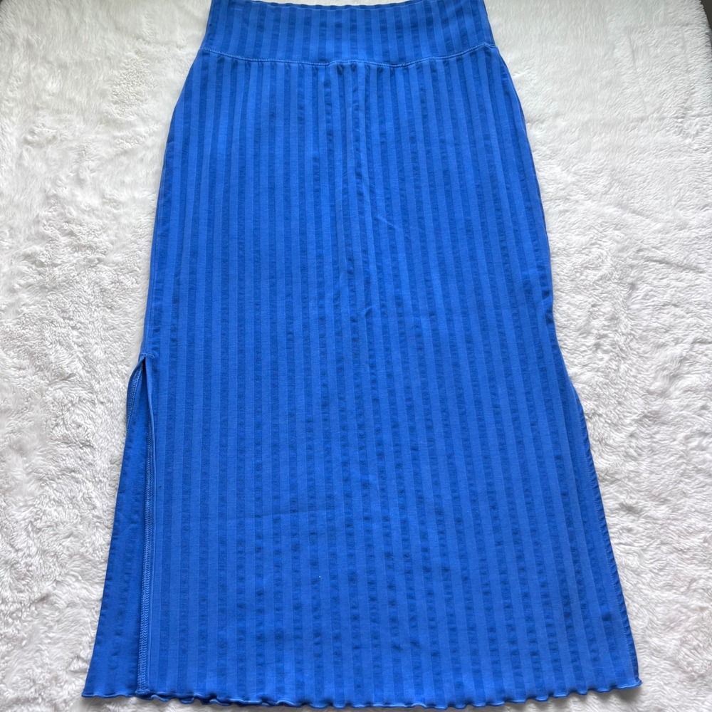 OFFLINE by Aerie OG Original Ribbed Maxi Skirt Royal Blue Side Slit Womens Small